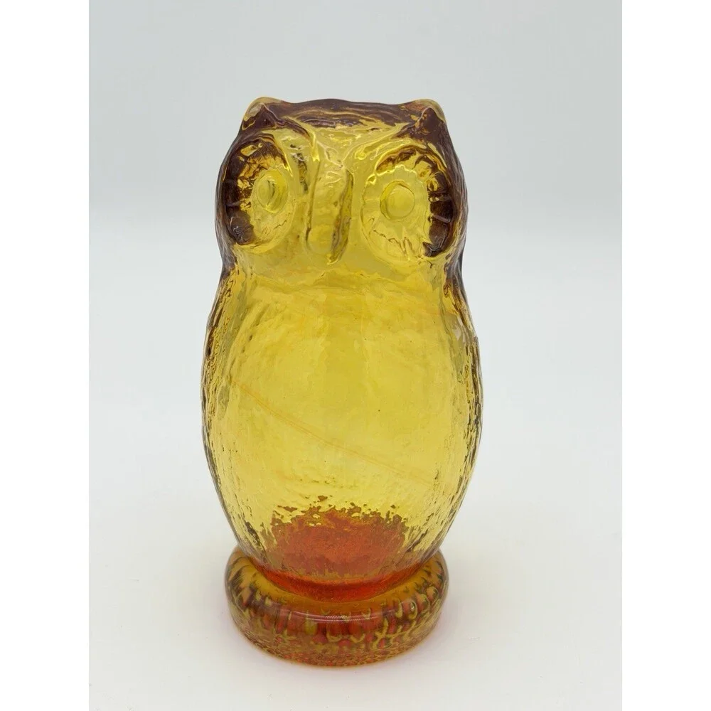 Pilgrim Art Glass Amberina/amber Owl Figurine Vintage 5”H Hand Blown Glass